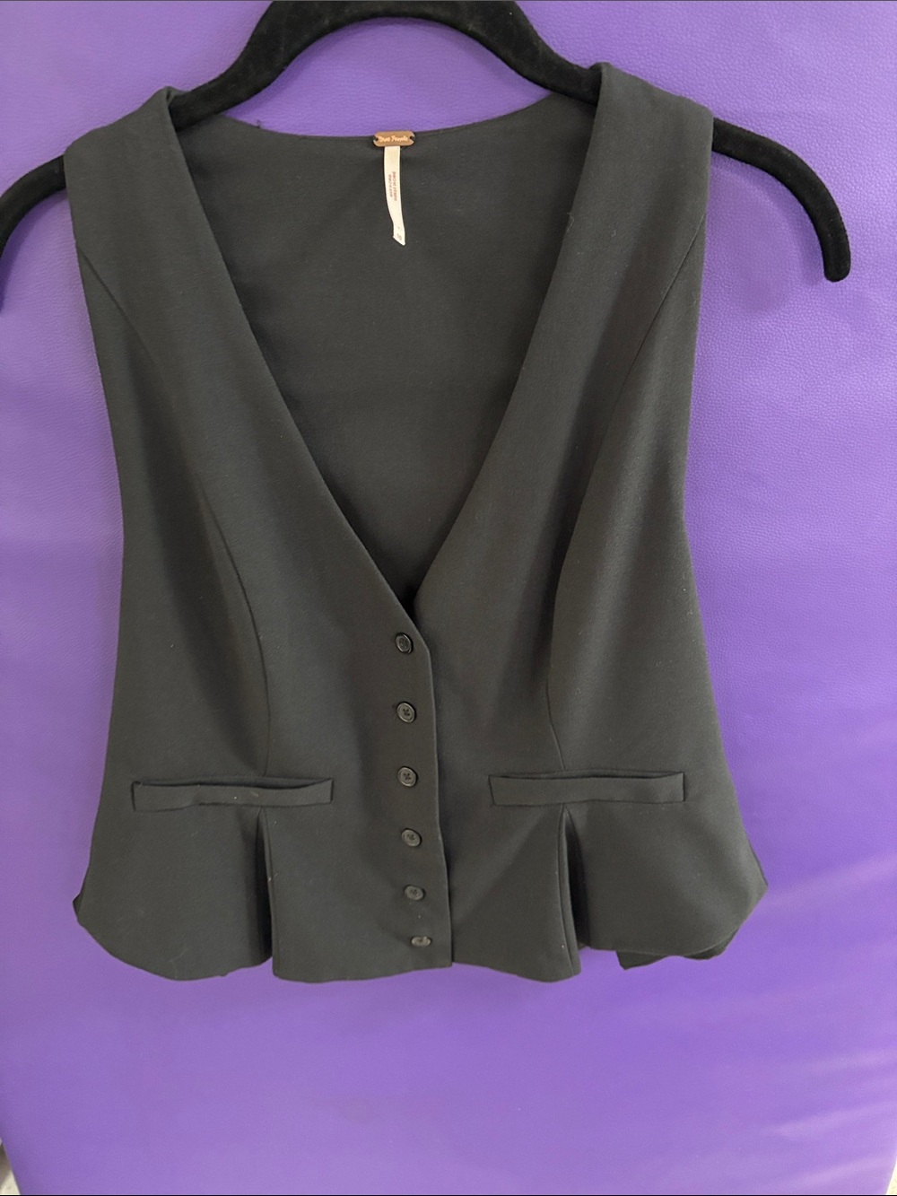 Free People Black Tailored Button-Front Bodysuit Vest